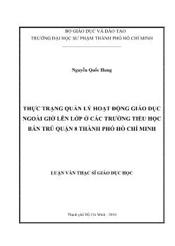 Thực trạng quản lý hoạt động giáo dục Ngoài giờ lên lớp ở các trường Tiểu học bán trú Quận 8 thành phố Hồ Chí Minh