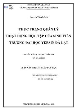 Thực trạng quản lý hoạt động học tập của sinh viên trường đại học Yersin Đà Lạt