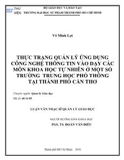 Thực trạng quản lý ứng dụng công nghệ thông tin vào dạy các môn khoa học tự nhiên ở một số trường Trung học phổ thông tại thành phố Cần Thơ
