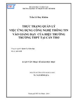 Thực trạng quản lý việc ứng dụng công nghệ thông tin vào giảng dạy của hiệu trưởng trường THPT tại Cần Thơ