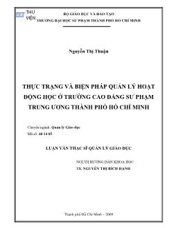 Thực trạng và biện pháp quản lý hoạt động học tập ở trường cao đẳng sư phạm trung ương Thành phố Hồ Chí Minh