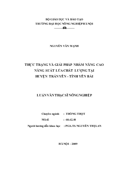 Thực trạng và giải pháp nhằm nâng cao năng suất lúa chất lượng tại huyện Trấn Yên, tỉnh Yên Bái