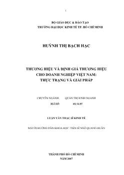 Thương hiệu và định giá thương hiệu cho doanh nghiệp Việt Nam: Thực trạng và giải pháp