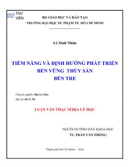 Tiềm năng và định hướng phát triển bền vững thủy sản Bến Tre