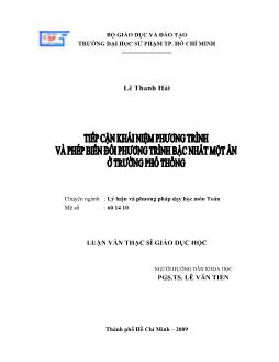 Tiếp cận khái niệm phương trình và phép biến đổi phương trình bậc nhất một ẩn ở trường Phổ thông