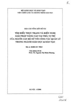 Tìm hiểu thực trạng và kiến nghị giải pháp nâng cao vai trò, vị trí của người cán bộ nữ với công tác quản lý trong ngành Giáo dục và Đào tạo