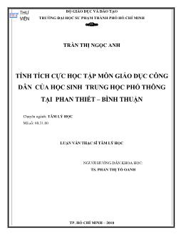 Tính tính cực học tập môn giáo dục công dân của học sinh trung học phổ thông tại Phan Thiết - Bình Thuận