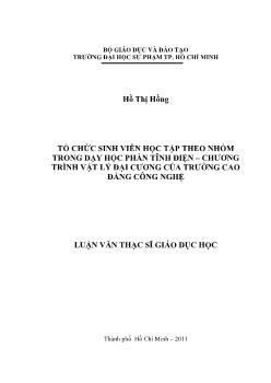 Tổ chức sinh viên học tập theo nhóm trong dạy học phần tĩnh điện - Chương trình Vật lý đại cương của trường Cao đẳng Công nghệ