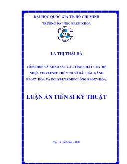 Tổng hợp và khảo sát các tính chất của hệ nhựa Vinyleste trên cơ sở đậu nành Epoxy hóa Polybutadien lỏng Epoxy hóa