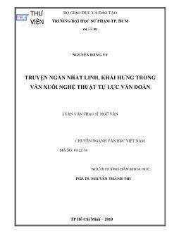 Truyện ngắn Nhất Linh, Khái Hưng trong văn xuôi nghệ thuật Tự Lực Văn Đoàn