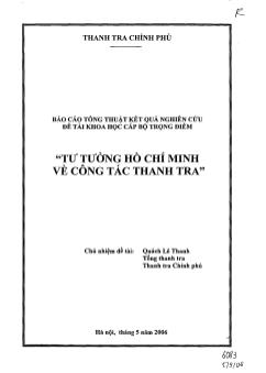 Tư tưởng Hồ Chí Minh về công tác thanh tra