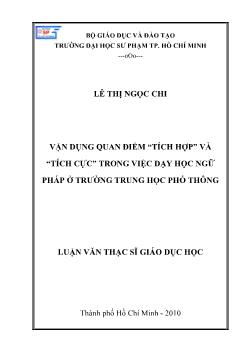 Vận dụng quan điểm tích hợp và tích cực trong việc dạy học ngữ pháp ở trường Trung học phổ thông