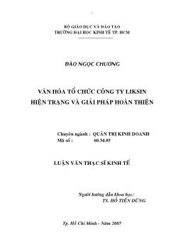 Văn hóa tổ chức Công ty Liksin hiện trạng và giải pháp hoàn thiện