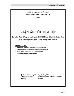 Xây dựng mô hình quản lý cơ sở dữ liệu hóa đơn tiền điện, thực hiện chương trình quản lý hệ thống trên Oracle