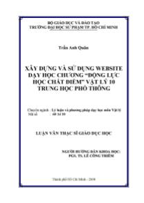Xây dựng và sử dụng website dạy học chương `Động lực học chất điểm` Vật lý 10 trung học phổ thông