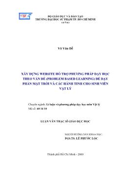 Xây dựng website hỗ trợ phương pháp dạy học theo vấn đề (Problem based learning) để dạy phần mặt trời và các hành tinh cho sinh viên Vật lý