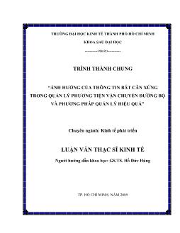 Ảnh hưởng của thông tin bất cân xứng trong quản lý phương tiện vận chuyển đường bộ và phương pháp quản lý hiệu quả