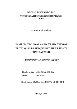 Đánh giá tác động xã hội và môi trường trong quản lý sử dụng đất thị xã Từ Sơn tỉnh Bắc Ninh