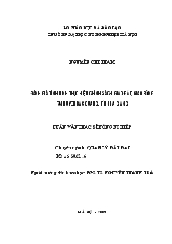 Đánh giá tình hình thực hiện chính sách giao đất, giao rừng tại huyện Bắc Quang - Tỉnh Hà Giang