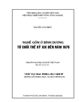 Nghề gốm ở Bình Dương từ cuối thế kỷ XIX đến năm 1975