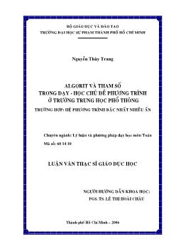 Algorit và tham số trong dạy - Học chủ đề phương trình ở trường Trung học phổ thông (THPT)