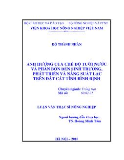 Ảnh hưởng của chế độ tưới nước và phân bón đến sinh trưởng, phát triển và năng suất lạc trên đất cát tỉnh Bình Định