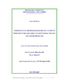 Ảnh hưởng của chế phẩm zeolite đến cec và một số tính chất lý hoá khác của đất xám bạc màu Sóc Sơn, thành phố Hà Nội