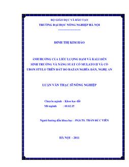 Ảnh hưởng của liều lượng đạm và kali đến sinh trưởng và năng suất cỏ mulato II và cỏ ubon stylo trên đất đỏ bazan Nghĩa Đàn, Nghệ An