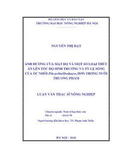 Ảnh hưởng của mật độ và một số loại thức ăn lên tốc độ sinh trưởng và tỷ lệ sống của ốc nhồi Pila polita (Deshayes, 1830) trong nuôi thương phẩm