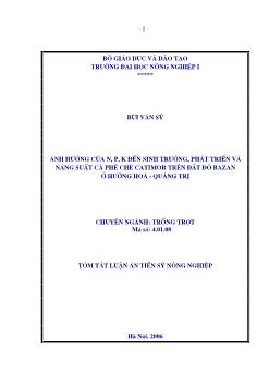 Ảnh hưởng của N, P, K đến sinh trưởng, phát triển và năng suất cà phê chè Catimor trên đất đỏ Bazan ở hướng Hoá - Quảng Trị