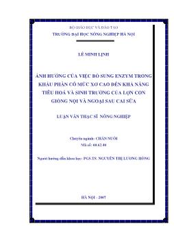 Ảnh hưởng của việc bổ sung enzym trong khẩu phần có mức xơ cao đến khả năng tiêu hóa và sinh trưởng của lợn con giống nội và ngoại sau cai sữa