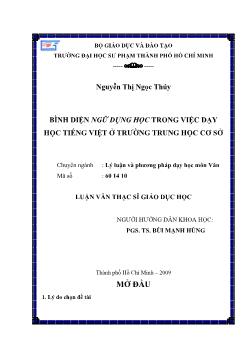 Bình diện ngữ dụng học trong việc dạy học tiếng Việt ở trường trung học cơ sở