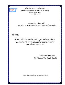 Bước đầu nghiên cứu qui trình tách và nuôi cấy tế bào gốc phôi chuột