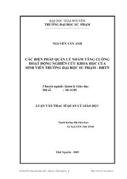 Các biện pháp quản lý nhằm tăng cường hoạt động nghiên cứu khoa học của Sinh viên trường Đại học Sư phạm - Đại học Thái Nguyên