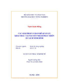 Các giải pháp cơ bản để quản lý, khai thác tài nguyên nhằm phát triển du lịch Ninh Bình