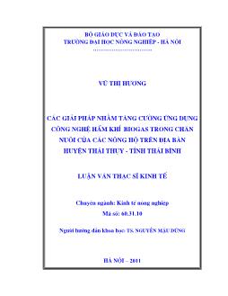 Các giải pháp nhằm tăng cường ứng dụng công nghệ hầm khí Biogas trong chăn nuôi của các nông hộ trên địa bàn huyện Thái Thụy - Tỉnh Thái Bình