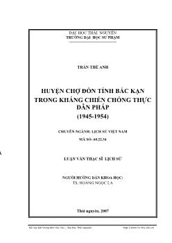 Chợ Đồn -Bắc Kạn trong cuộc kháng chiến chống Pháp 1945-1954