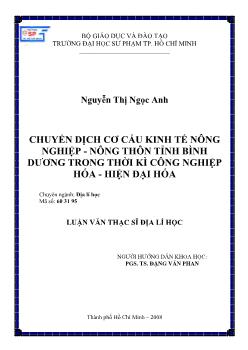 Chuyển dịch cơ cấu kinh tế nông nghiệp - Nông thôn tỉnh Bình Dương trong thời kì công nghiệp hóa - hiện đại hóa
