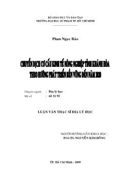 Chuyển dịch cơ cấu kinh tế nông nghiệp tỉnh Khánh Hòa theo hướng phát triển bền vững đến năm 2020