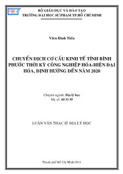 Chuyển dịch cơ cấu kinh tế tỉnh Bình Phước thời kỳ công nghiệp hóa - Hiện đại hóa, định hướng đến năm 2020