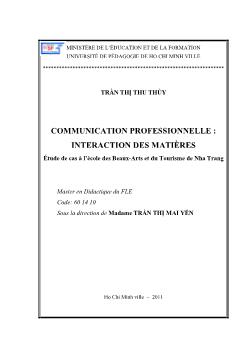 COMMUNICATION PROFESSIONNELLE : INTERACTION DES MATIÈRES Étude de cas à l’école des Beaux-Arts et du Tourisme de Nha Trang