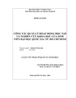 Công tác quản lý hoạt động học tập và nghiên cứu khoa học của Sinh viên Đại học Quốc gia TP.HCM