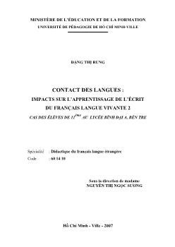 CONTACT DES LANGUES : IMPACTS SUR L`APPRENTISSAGE DE L`ÉCRIT DU FRANÇAIS LANGUE VIVANTE 2 CAS DES ÉLÈVES DE 11ème AU LYCÉE BÌNH ĐẠI A, BẾN TRE