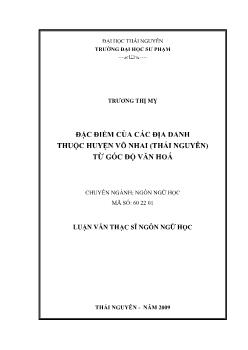 Đặc điểm của các địa danh thuộc huyện Võ Nhai (Thái Nguyên) từ góc độ Văn hóa