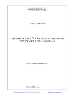 Đặc điểm Lịch sử - Văn hóa của địa danh huyện Việt Yên - Bắc Giang
