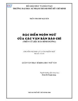 Đặc điểm ngôn ngữ của các văn bản báo chí (Trên cứ liệu báo Bình Dương)