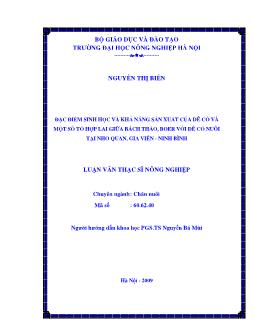 Đặc điểm sinh học và khả năng sản xuất của dê cỏ và một số tổ hợp lai giữa Bách thảo, Boer với dê cỏ nuôi tại Nho quan,Gia Viễn Ninh Bình