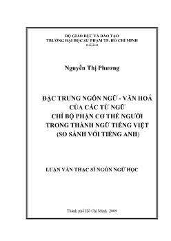 Đặc trưng ngôn ngữ - Văn hóa của các từ ngữ chỉ bộ phận cơ thể người trong thành ngữ tiếng Việt (So sánh với tiếng Anh)