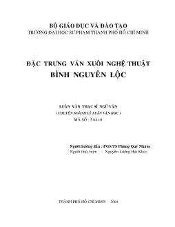 Đặc trưng văn xuôi Nghệ thuật Bình Nguyên Lộc