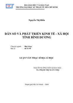 Dân số và phát triển kinh tế - Xã hội tỉnh Bình Dương